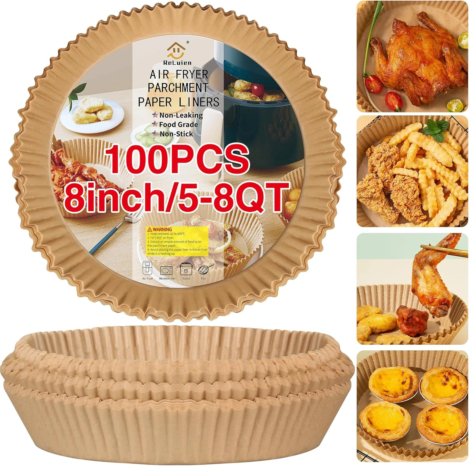 Air Fryer Paper Liners, 100PCS Non-stick Oil Resistant Air Fryer Parchment Paper
