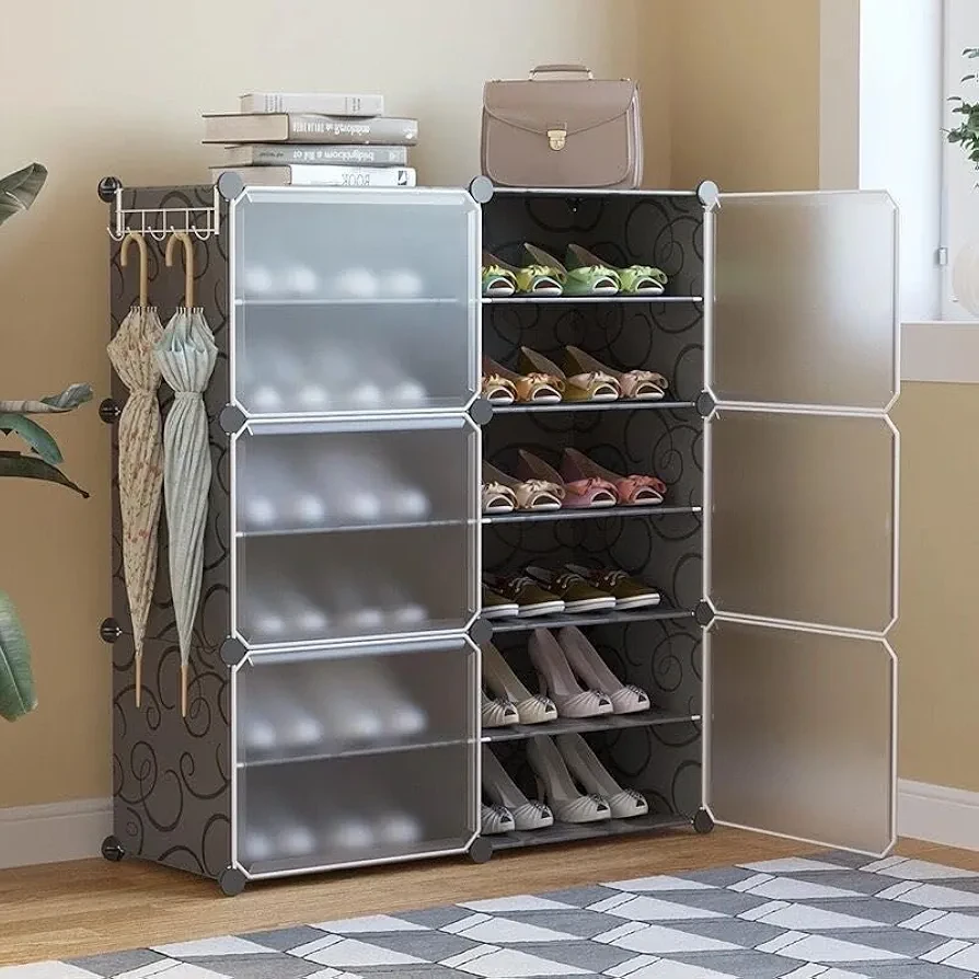 12-Layer Shoe Storage Cabinet with Hooks for Entryway or Bedroom