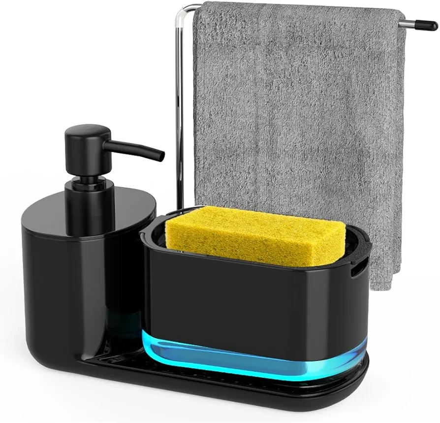 Dish Soap Dispenser with Sponge Holder, Rag Holder and Tray, 4-in-1 Organizer fo